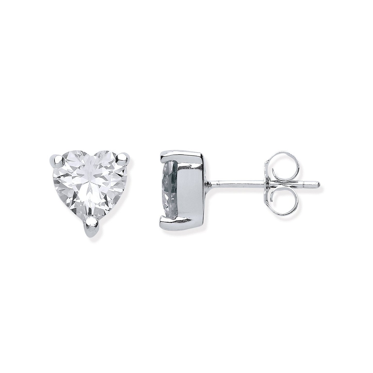 Silver Heart Cut Cubic Zirconia Stud Earrings