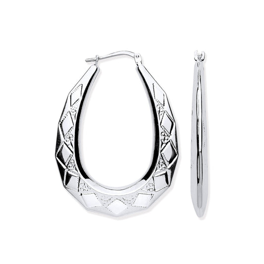 Silver Large D/c Oval Creoles