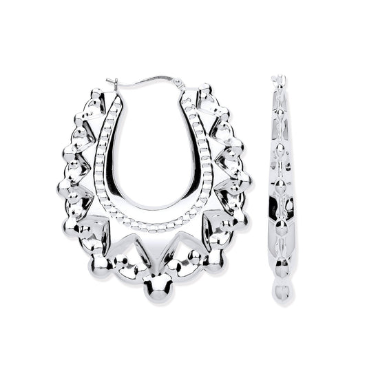 Silver Embossed Hinged Large Oval Creoles