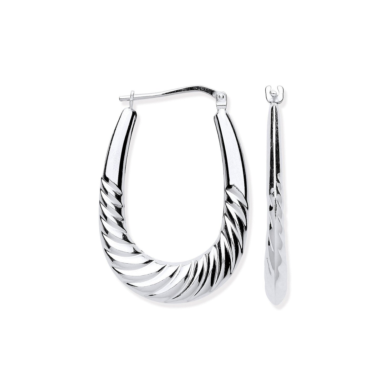 Silver Twisted Ridge Oval Creoles