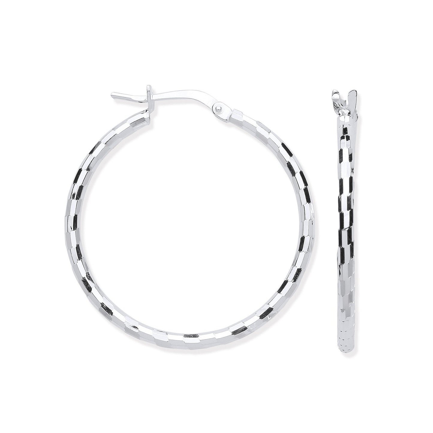 Silver 25mm Hoop, Checkerboard Design