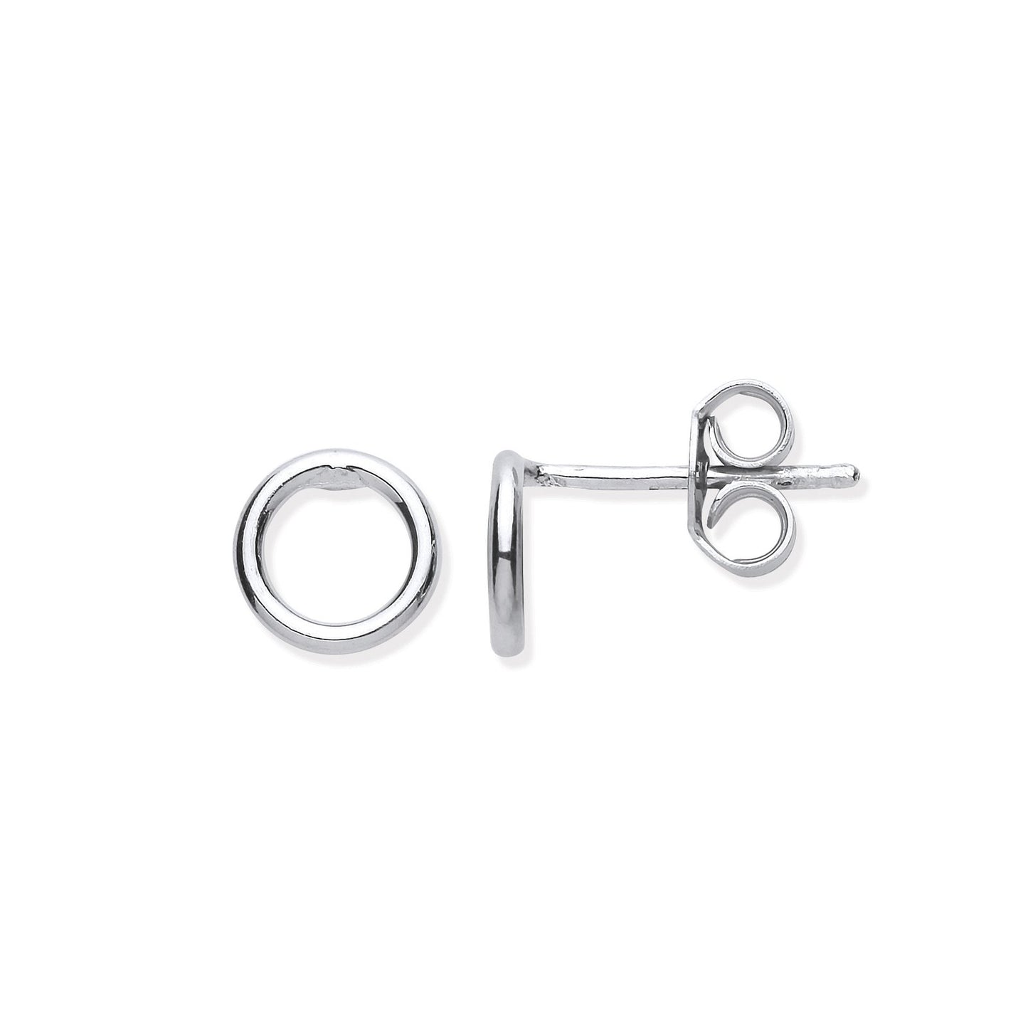Silver Small Circle Tube Stud Earrings