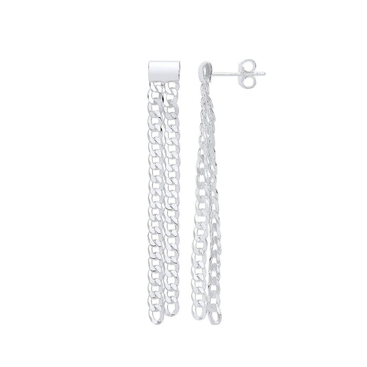 Silver Curb Chains Drop Earrings