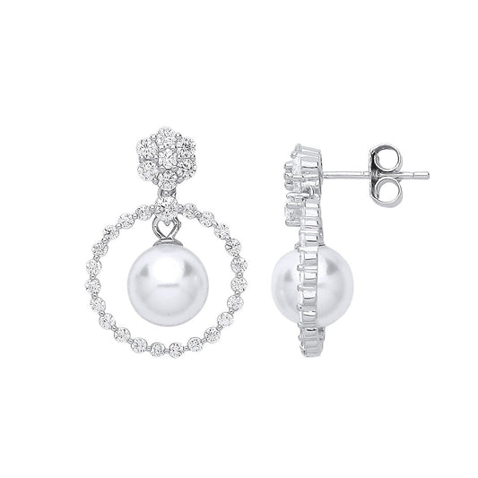 Silver Circle Of Life, Pearl & Cubic Zirconia Drop Earrings