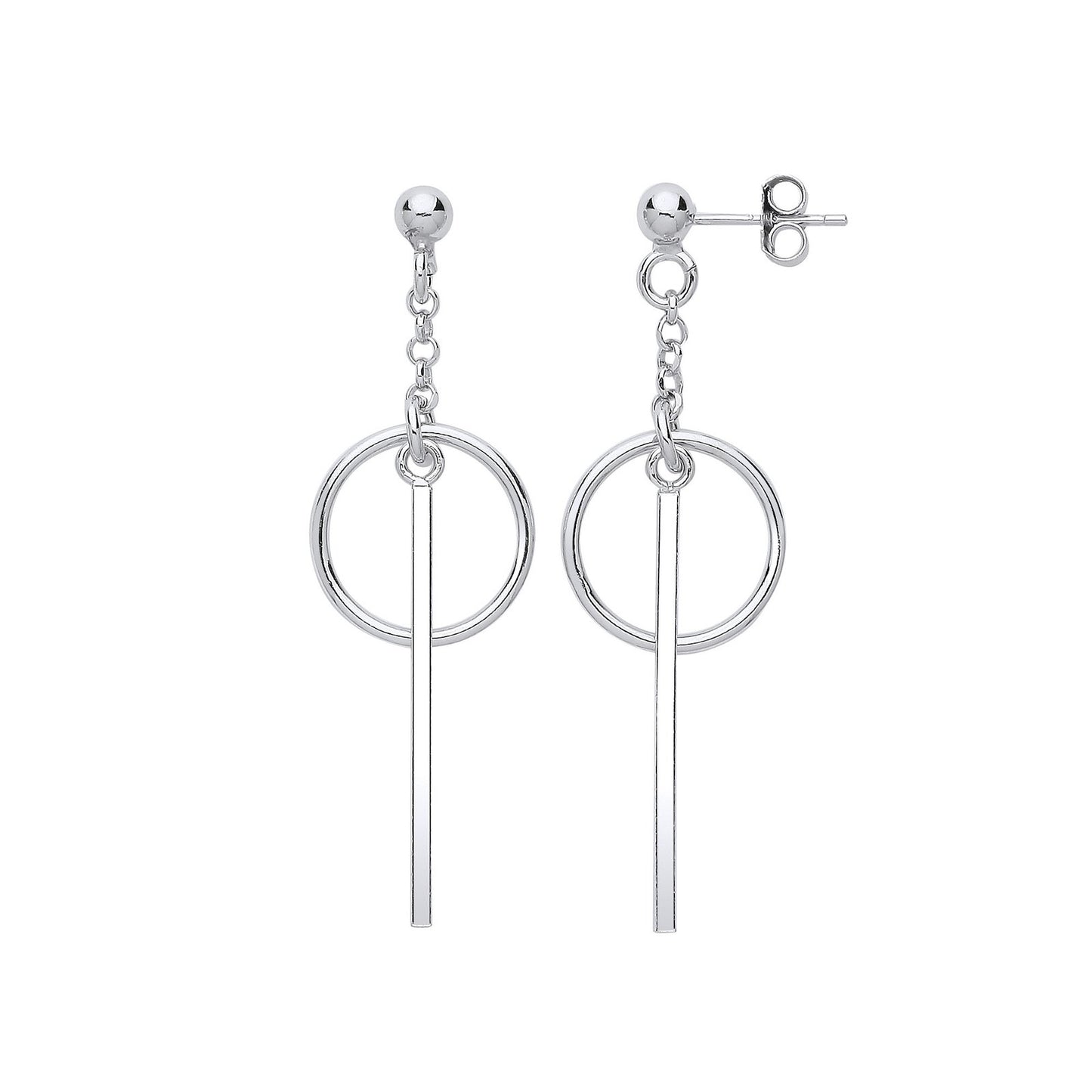 Silver Pin & Circle Drop Earrings