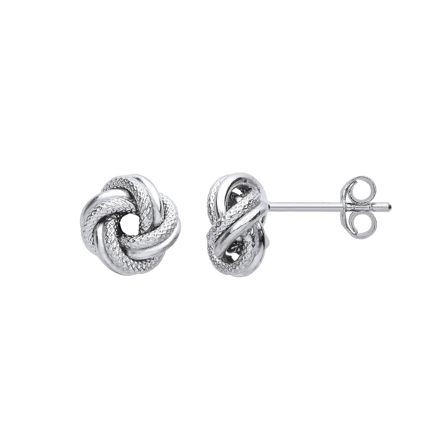 Silver Textured - Plain Finish Knot Stud Earrings