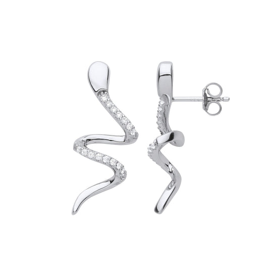 Silver Snake Cubic Zirconia Drop Earrings