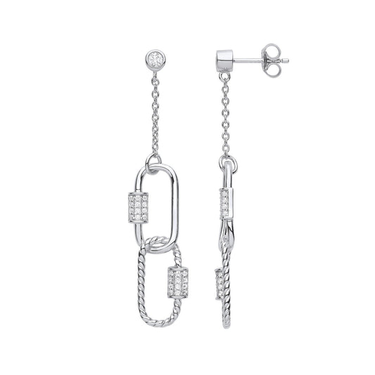 Silver Paper Clip Cubic Zirconia Drop Earrings