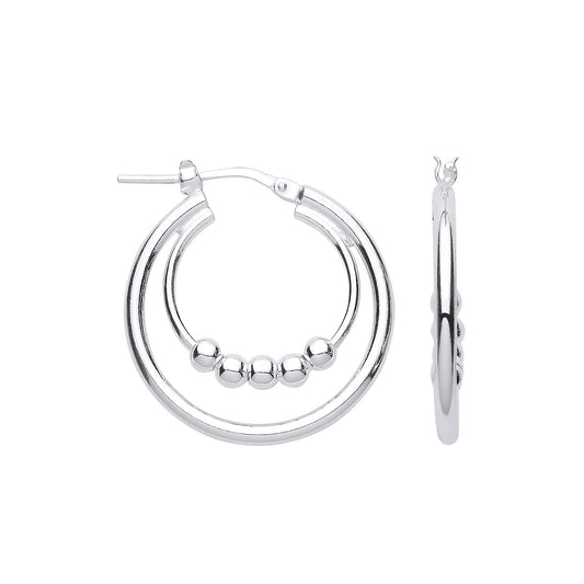 Silver Double Hoop With Beads Earrings