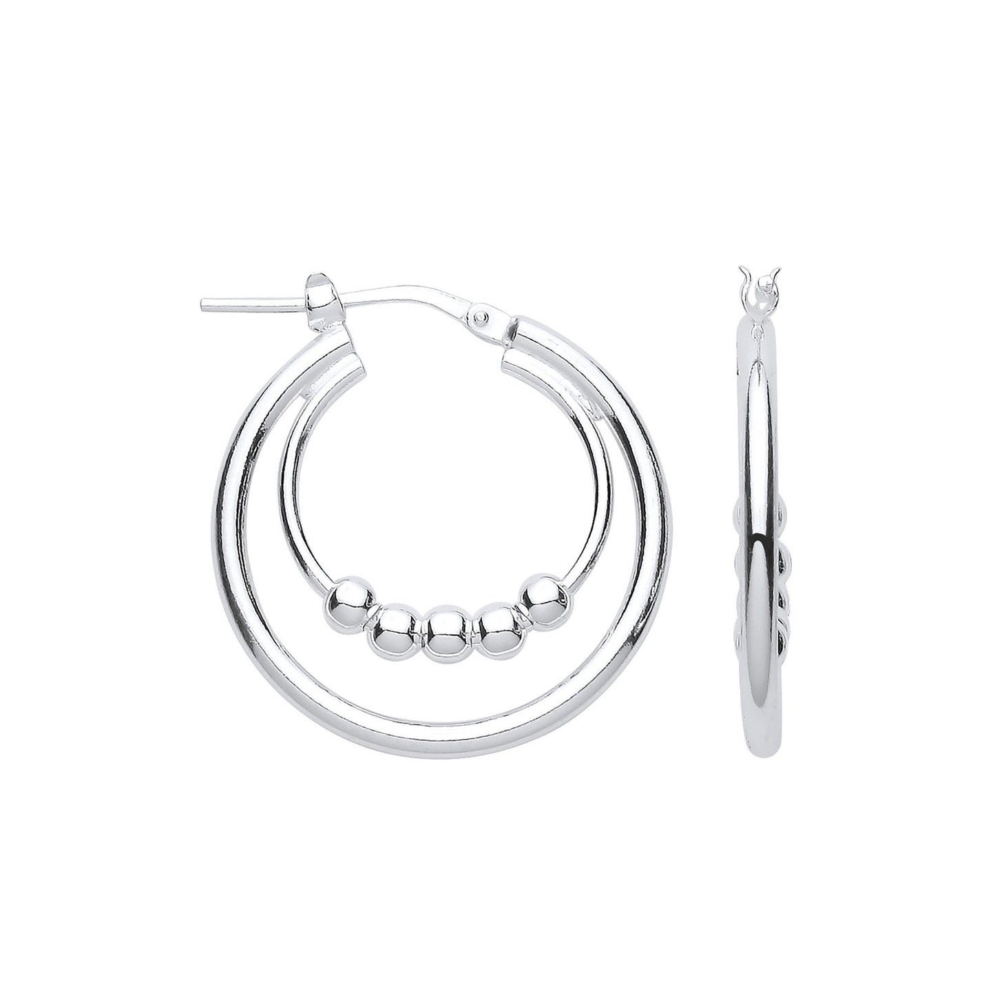 Silver Double Hoop With Beads Earrings