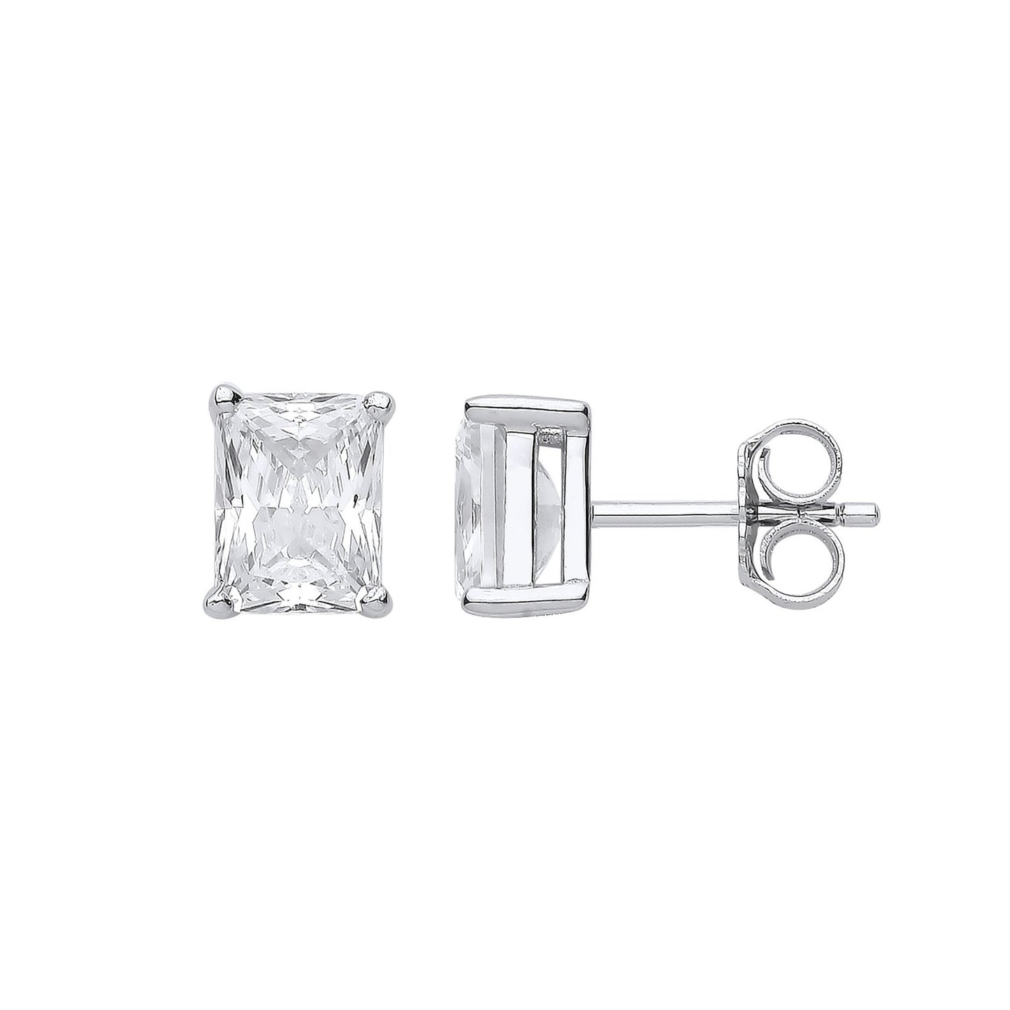 Silver Clear Cubic Zirconia Emerald Cut Stud Earrings