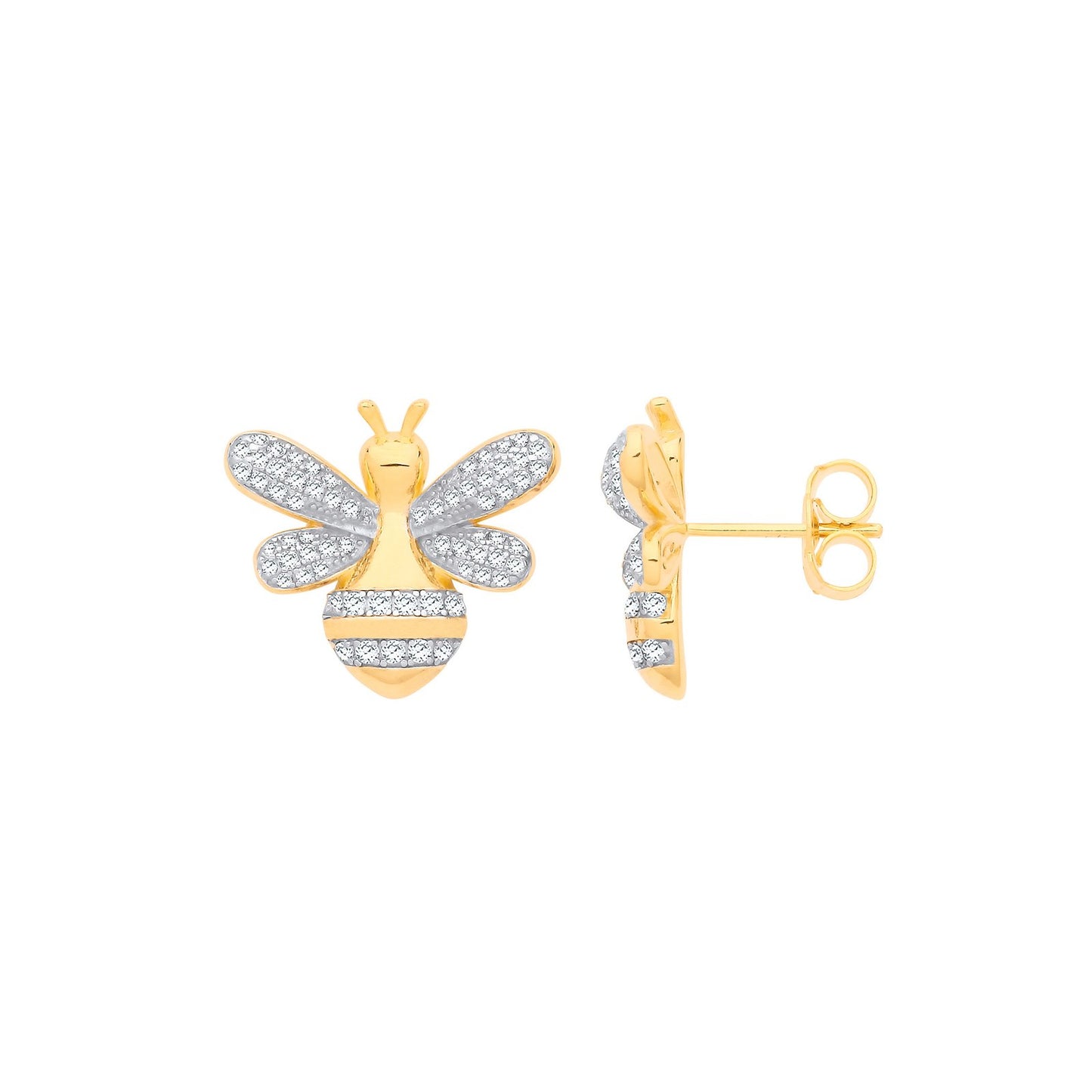 Silver Gold Plated Cubic Zirconia Bumblebee Stud Earrings