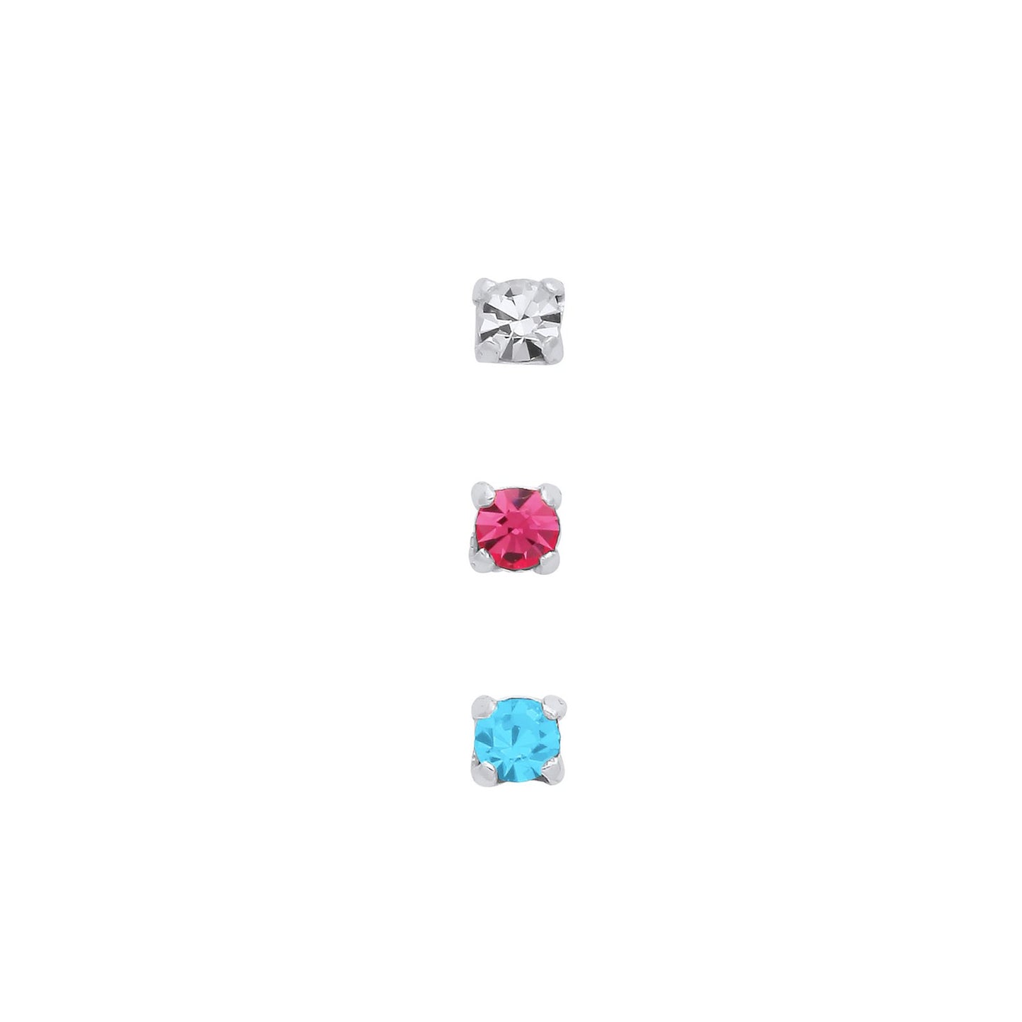 Silver 2mm Crystal Nose Studs (set Of 3)