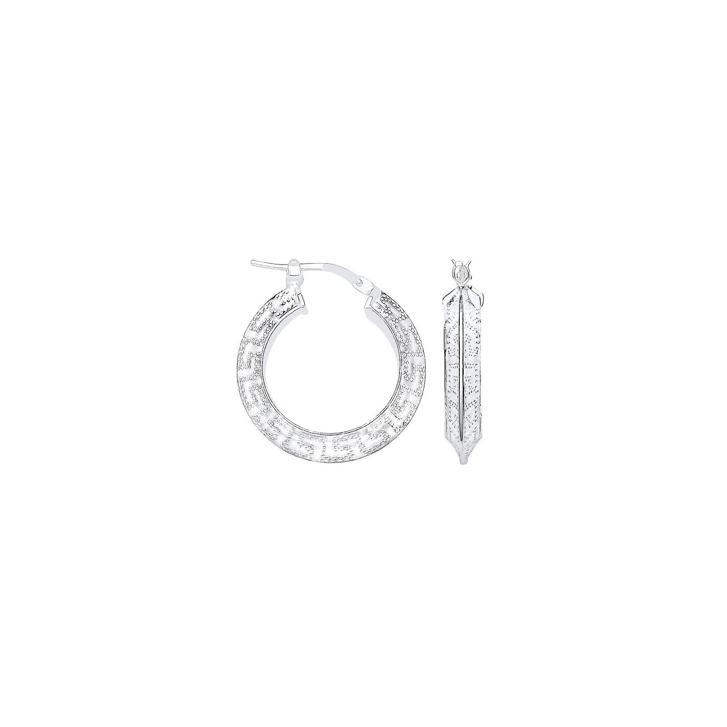 Silver Greek Key 15mm Hoop Earrings