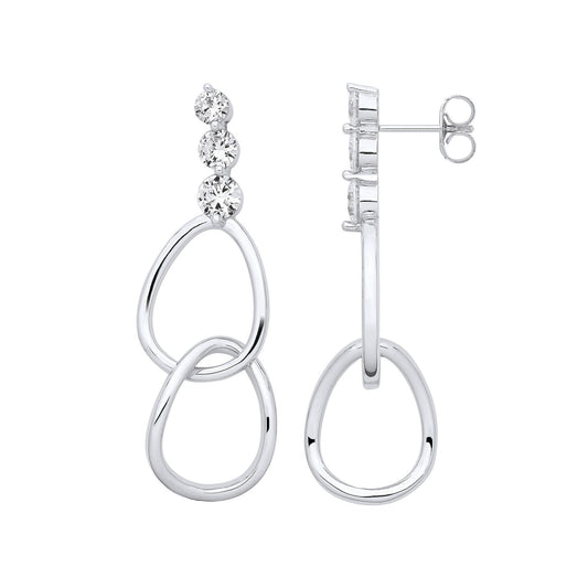 Silver Interlocked Teardrop Cubic Zirconia Earrings