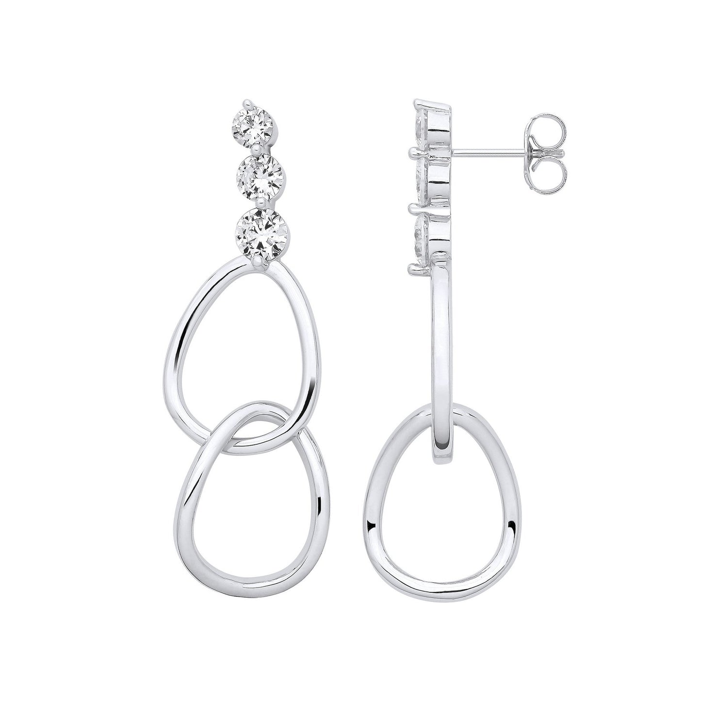Silver Interlocked Teardrop Cubic Zirconia Earrings