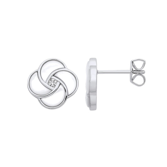 Silver White Shell Swirl Stud Earrings