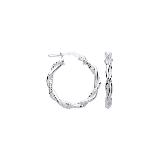 Silver D/c & Plain Twist Hoop Earrings