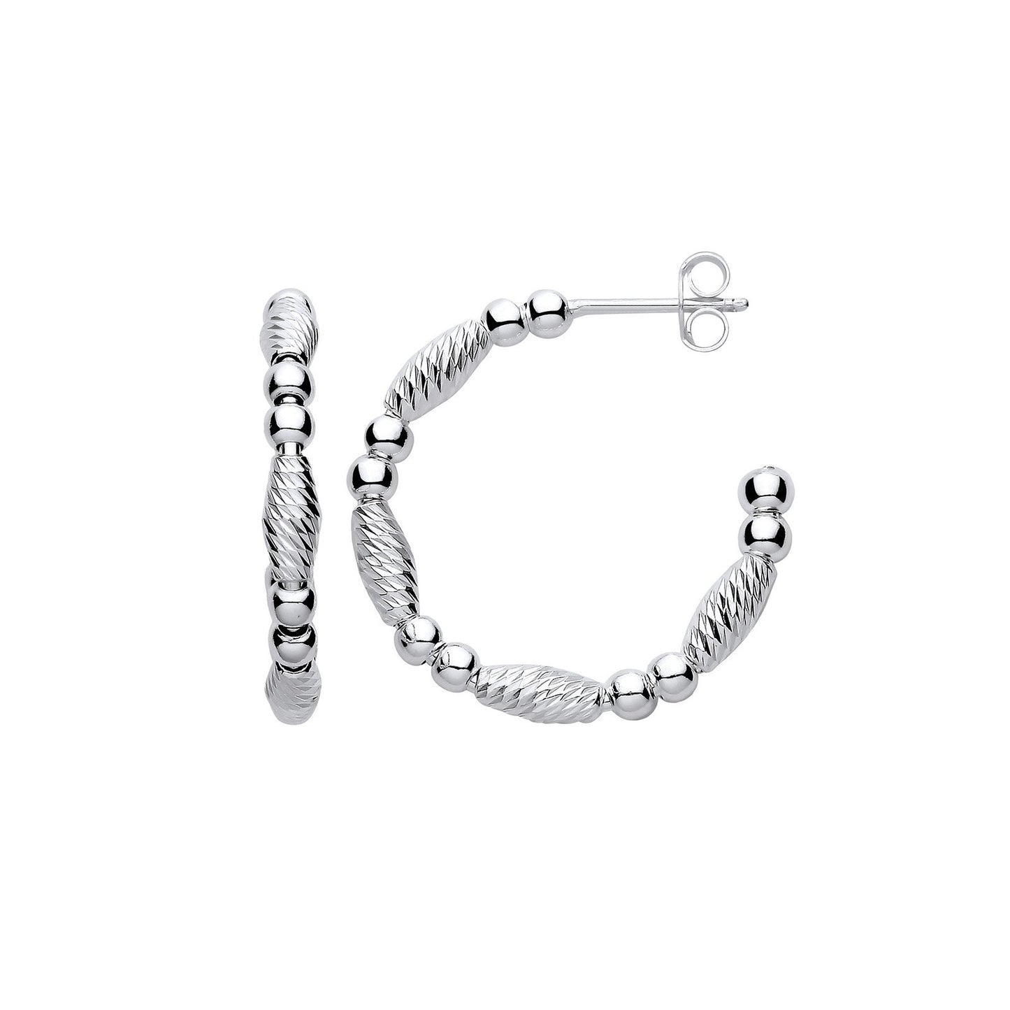 Silver Beads And Twist Hoop Earrings