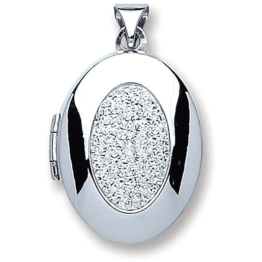 Silver Oval With Crystals Locket