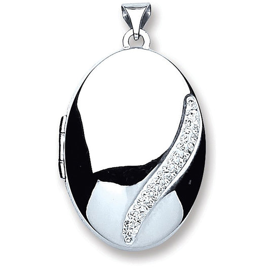 Silver Oval With Crystals Locket