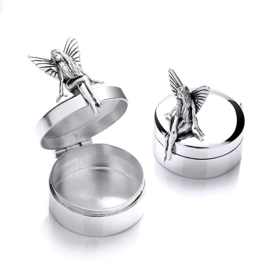 Silver Fairy Trinket (pill) Round Box