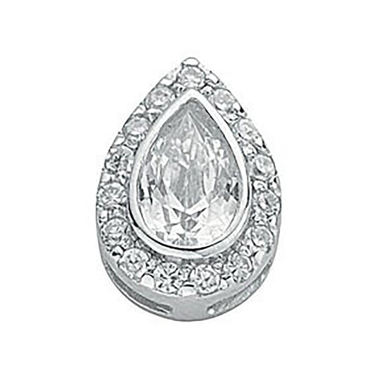 Silver Pear Cut Cubic Zirconia Cluster Drop Pendant