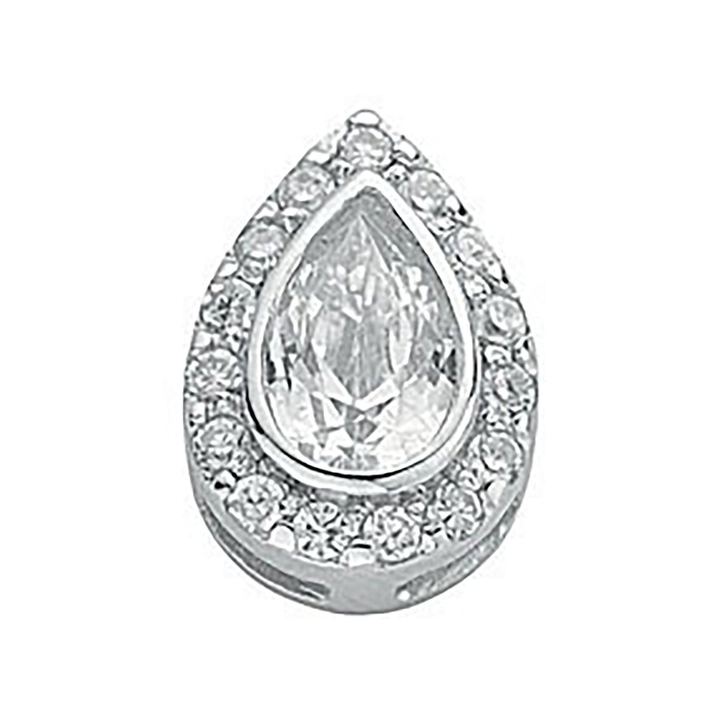 Silver Pear Cut Cubic Zirconia Cluster Drop Pendant