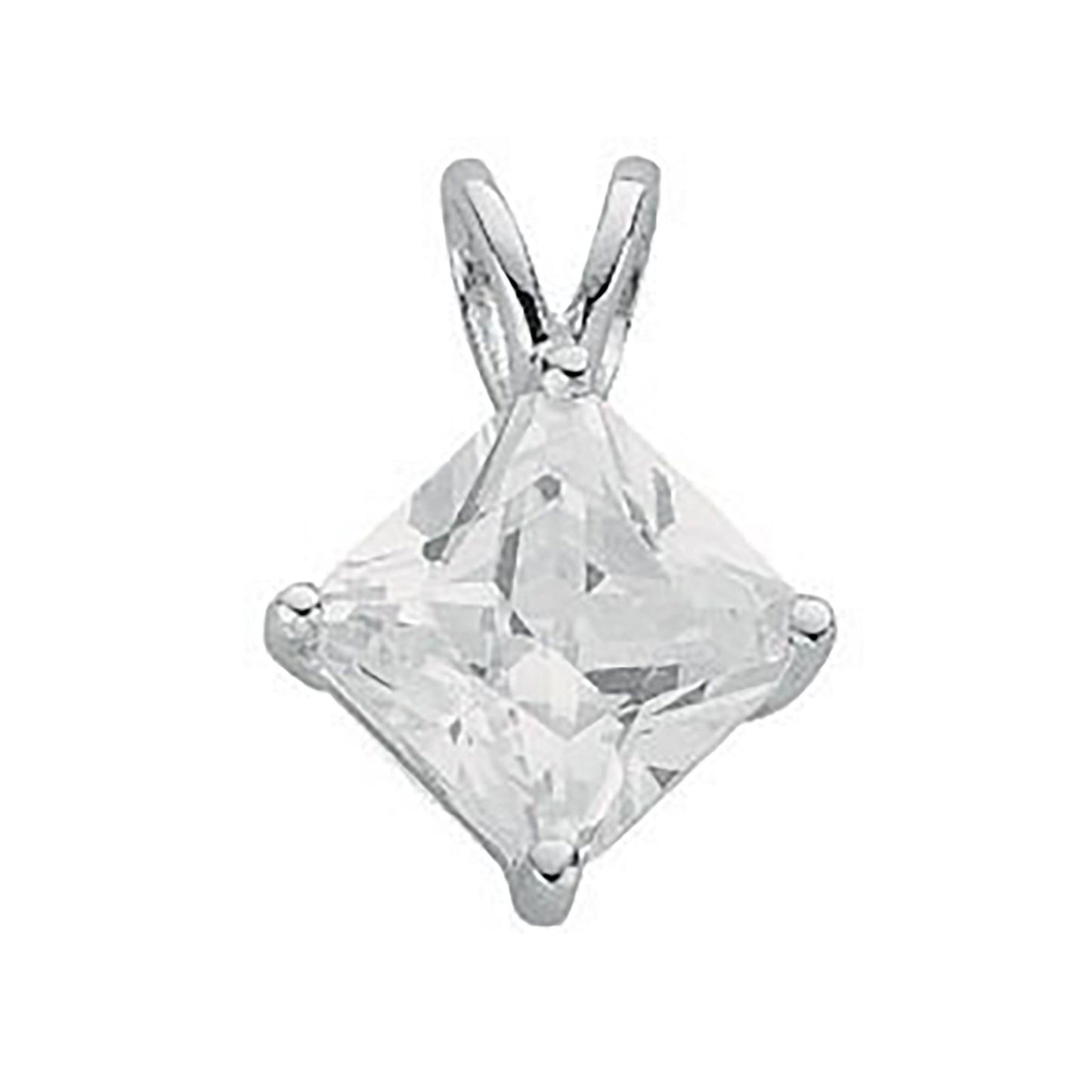 Silver Claw Set Princess Cut Cubic Zirconia S/s Pendant