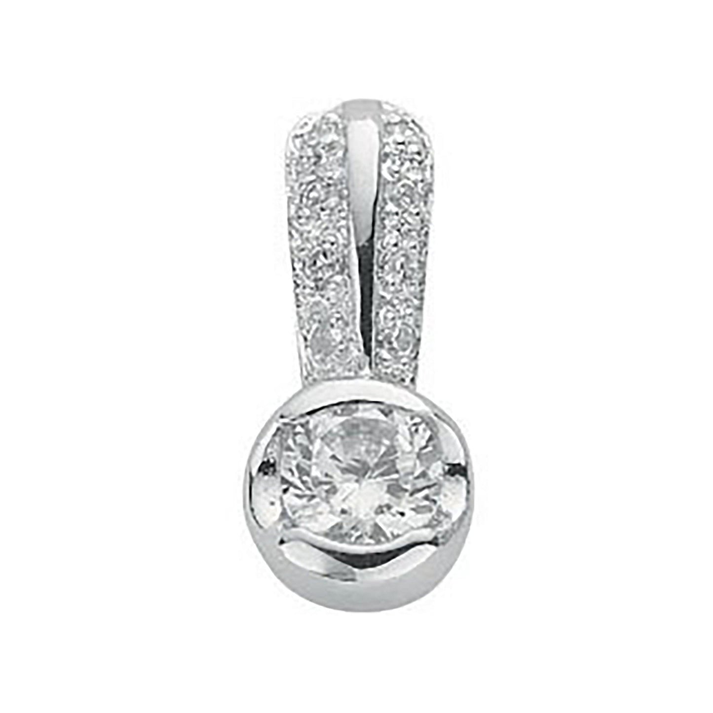 Silver Rubover Set Cubic Zirconia Single Stone Pendant