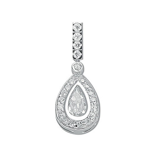 Silver Pear Cut Cubic Zirconia Cluster Drop Pendant