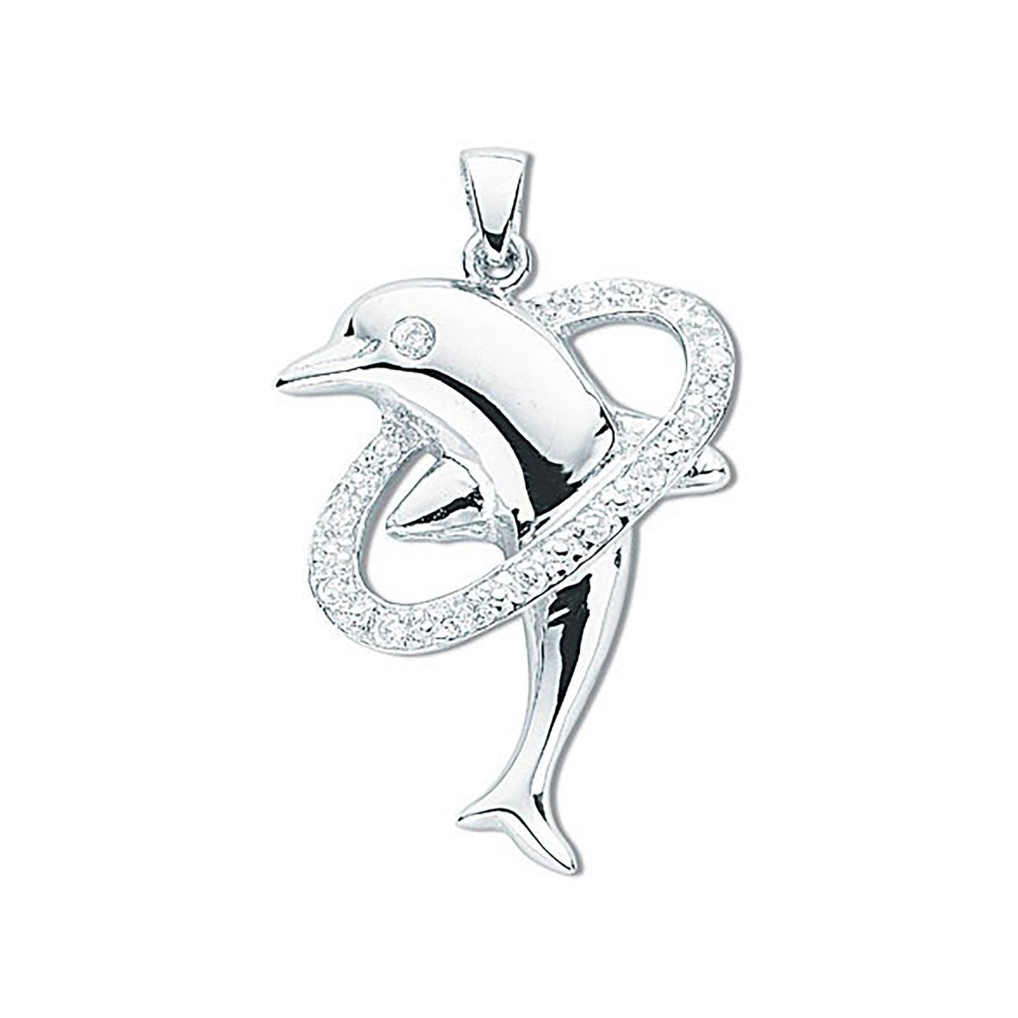 Silver Cubic Zirconia Dolphin Pendant