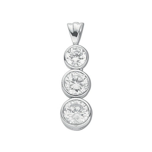 Silver Rubover Set Cubic Zirconia Trilogy Drop Pendant