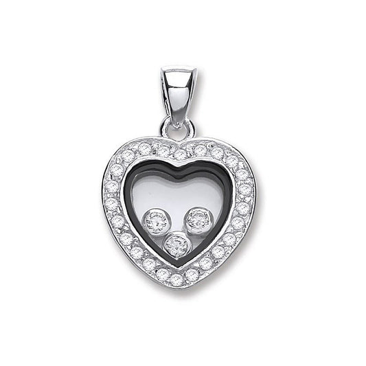 Silver Floating Cubic Zirconia Heart Pendant