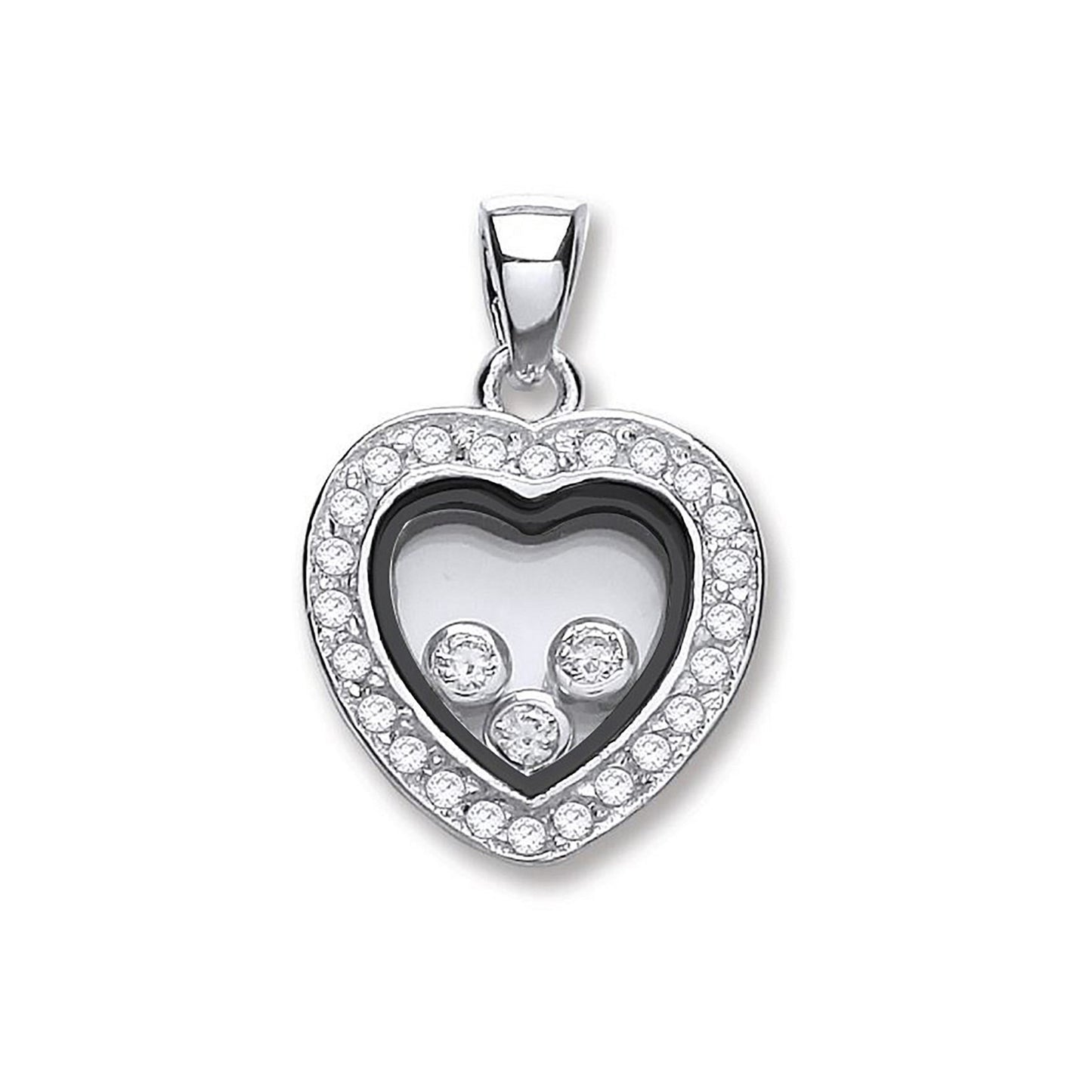 Silver Floating Cubic Zirconia Heart Pendant