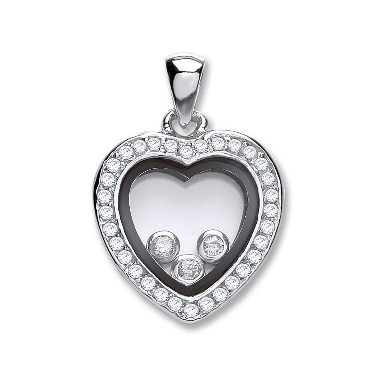 Silver Floating Cubic Zirconia Heart Pendant
