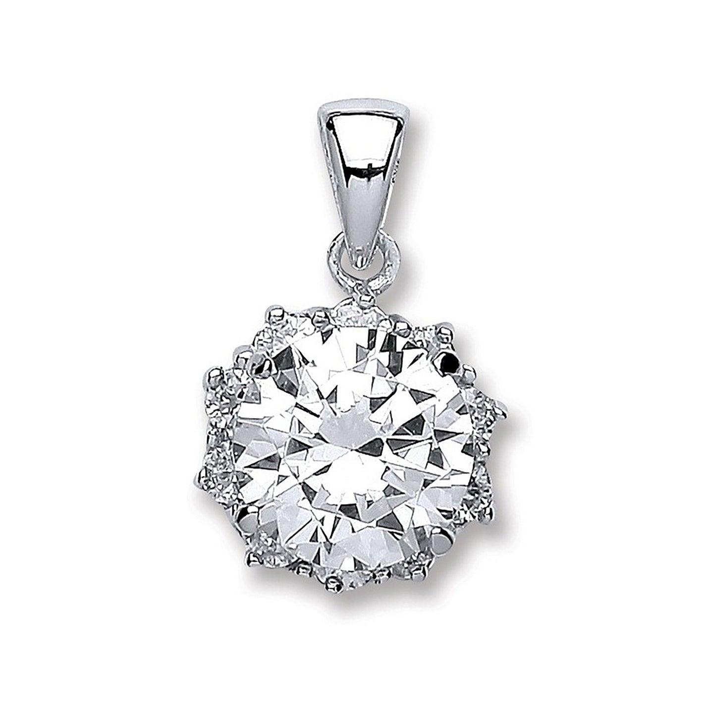 Silver Round Brilliant Cut Cubic Zirconia Pendant