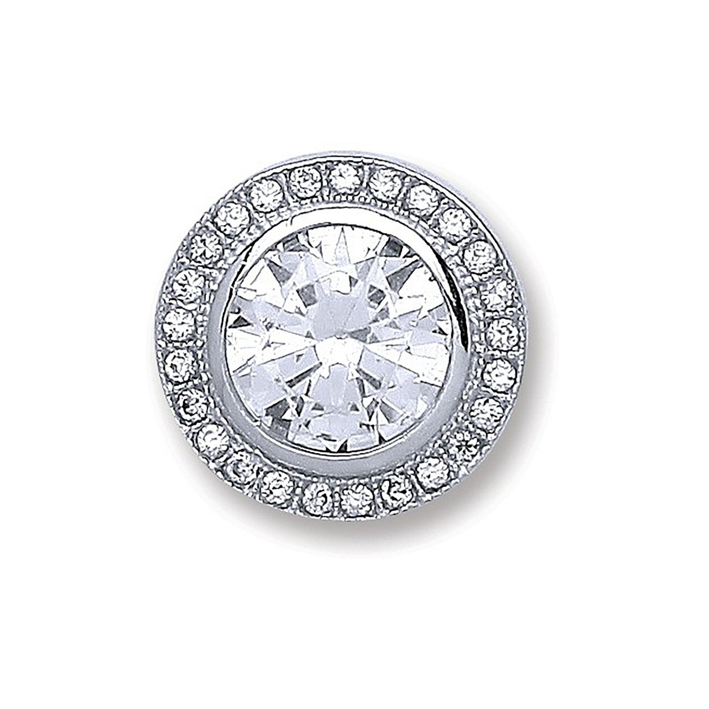 Silver Round Rubover, Halo Cubic Zirconia Pendant