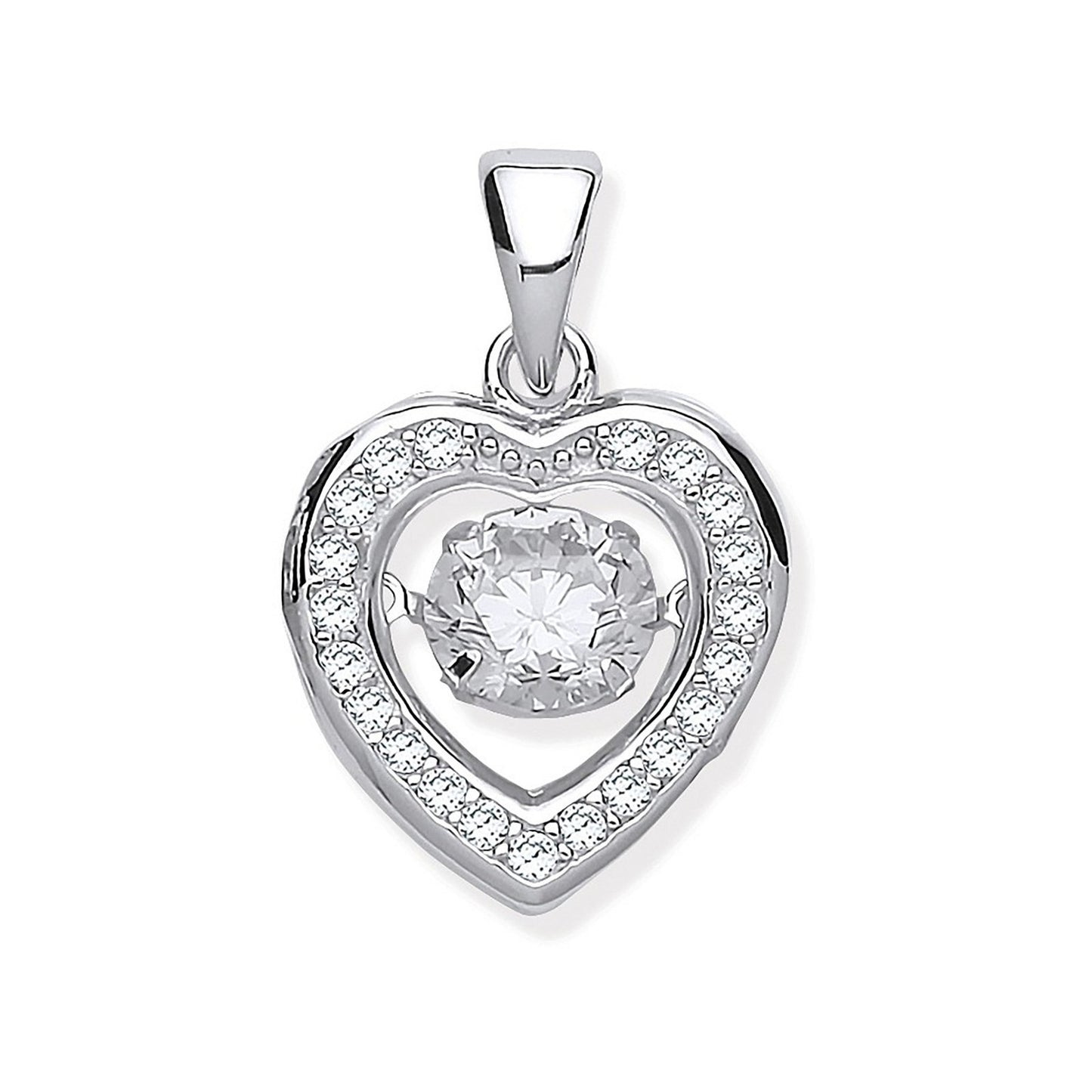 Silver Cubic Zirconia Heart Pendant With Hanging Shimering Cubic Zirconia