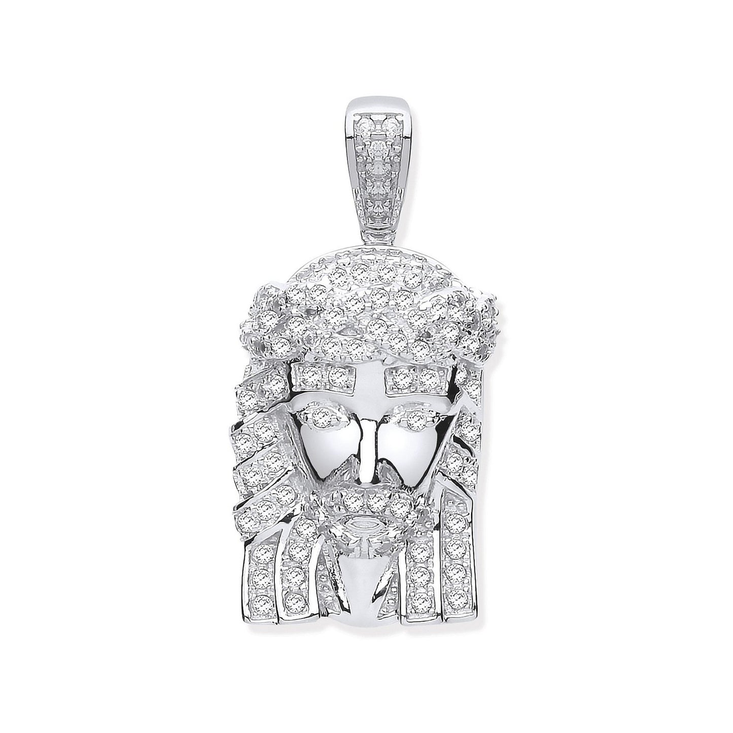 Silver Cubic Zirconia Jesus Pendant