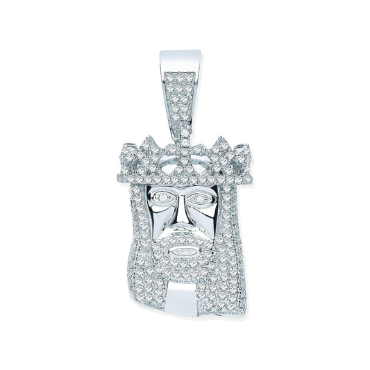 Silver Cubic Zirconia Pendant Jesus With Crown