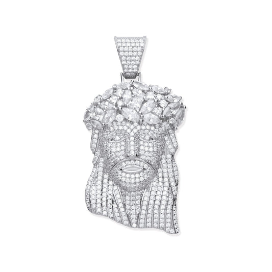 Silver Cubic Zirconia Pendant Jesus With Crown Of Thorns