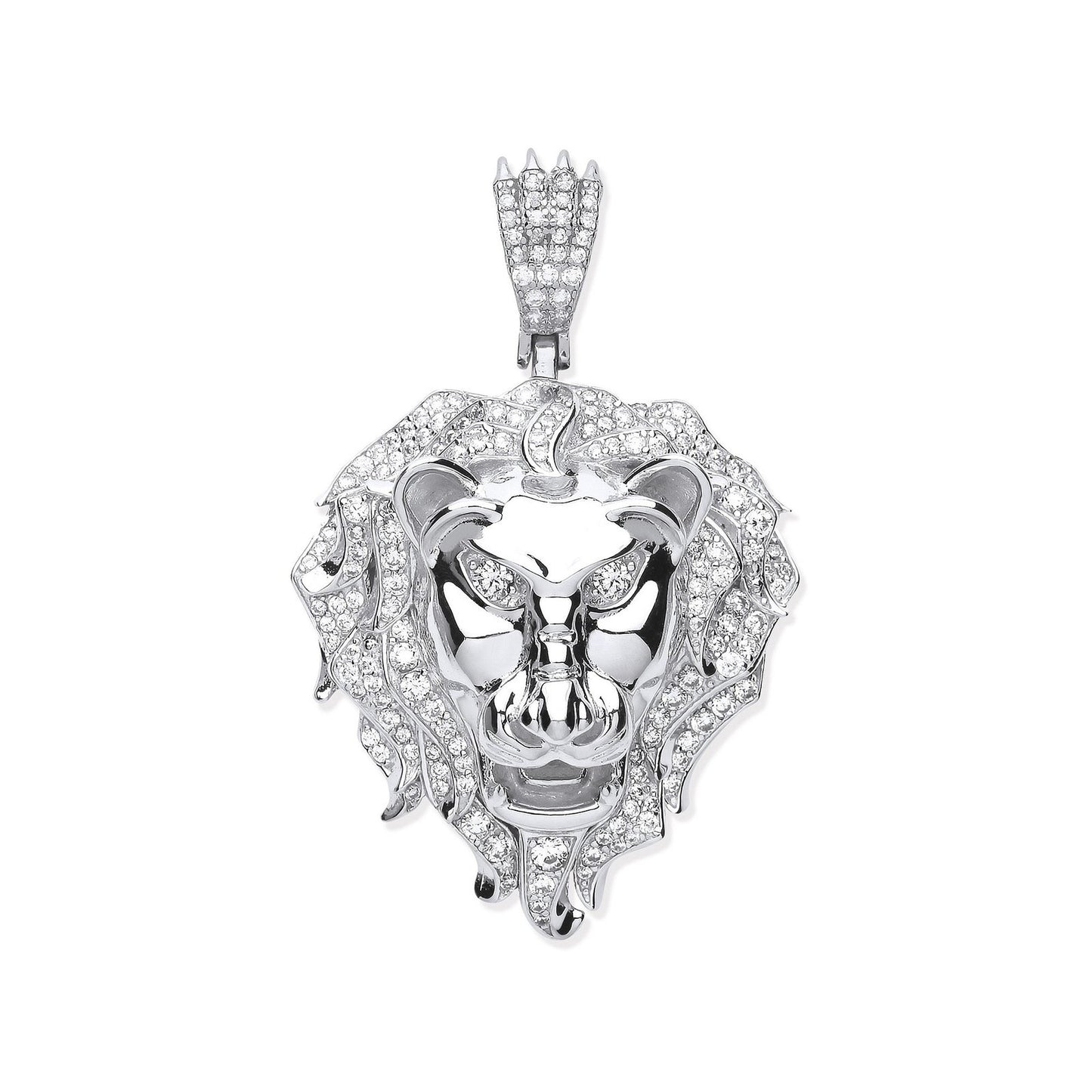 Silver Cubic Zirconia Lion Head Pendant