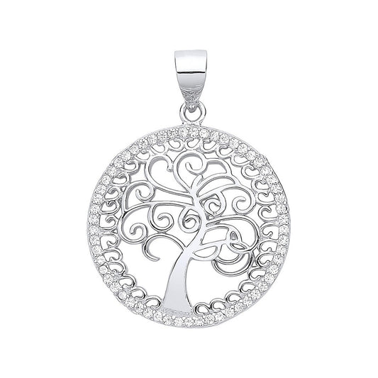 Silver Cubic Zirconia Tree Of Life Pendant