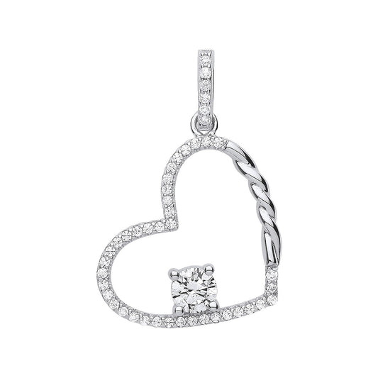 Silver Single Cubic Zirconia Heart Drop Pendant