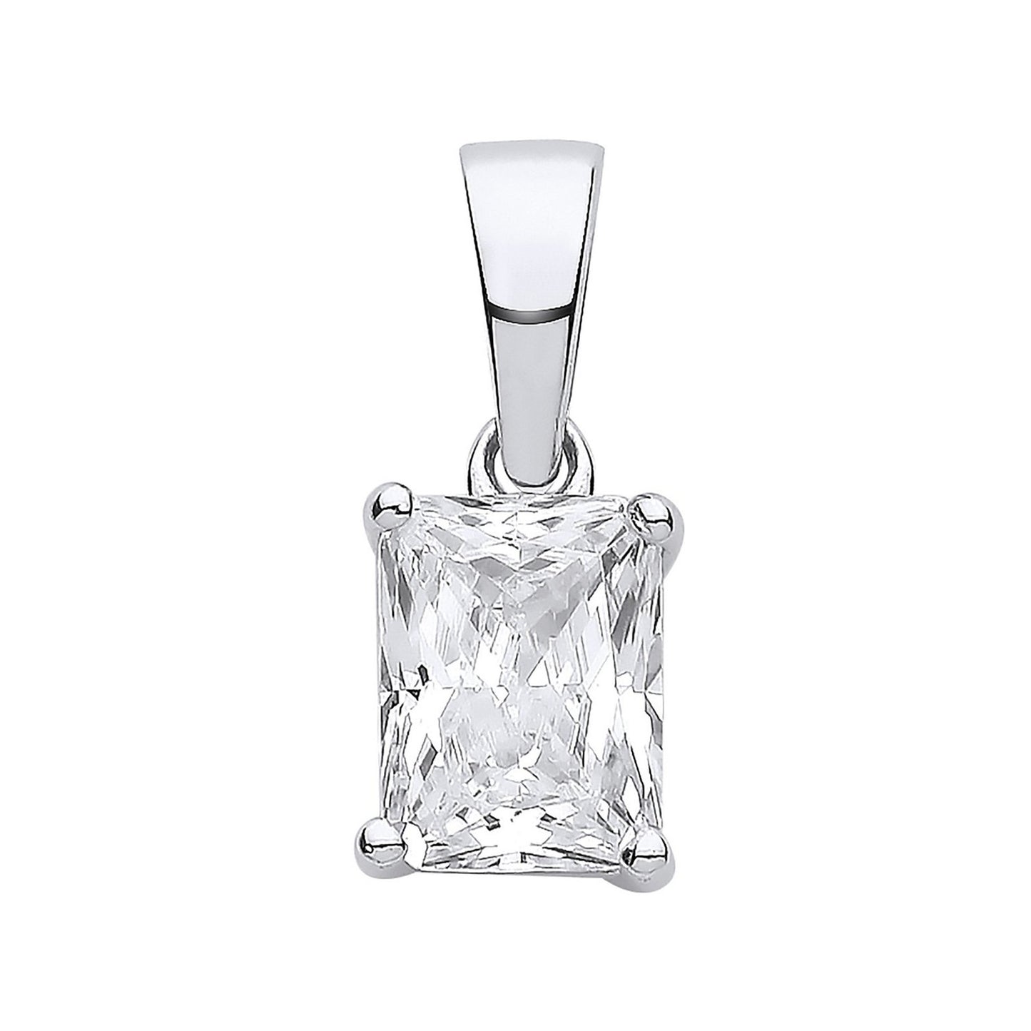 Silver Clear Cubic Zirconia Emerald Cut Pendant