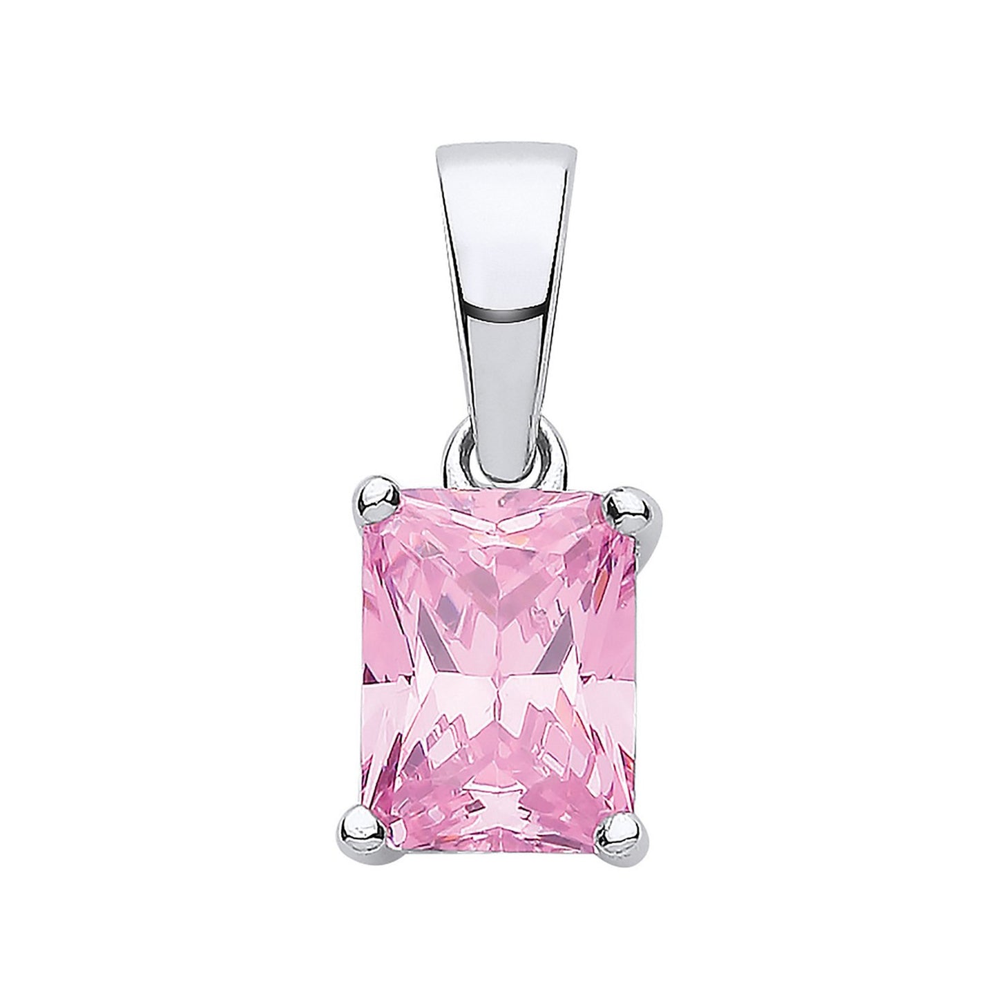 Silver Pink Cubic Zirconia Emerald Cut Pendant