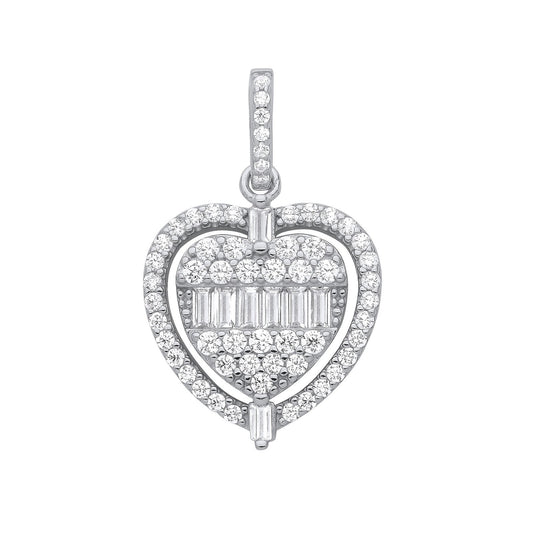 Silver Heart Halo Style Cubic Zirconia Pendant
