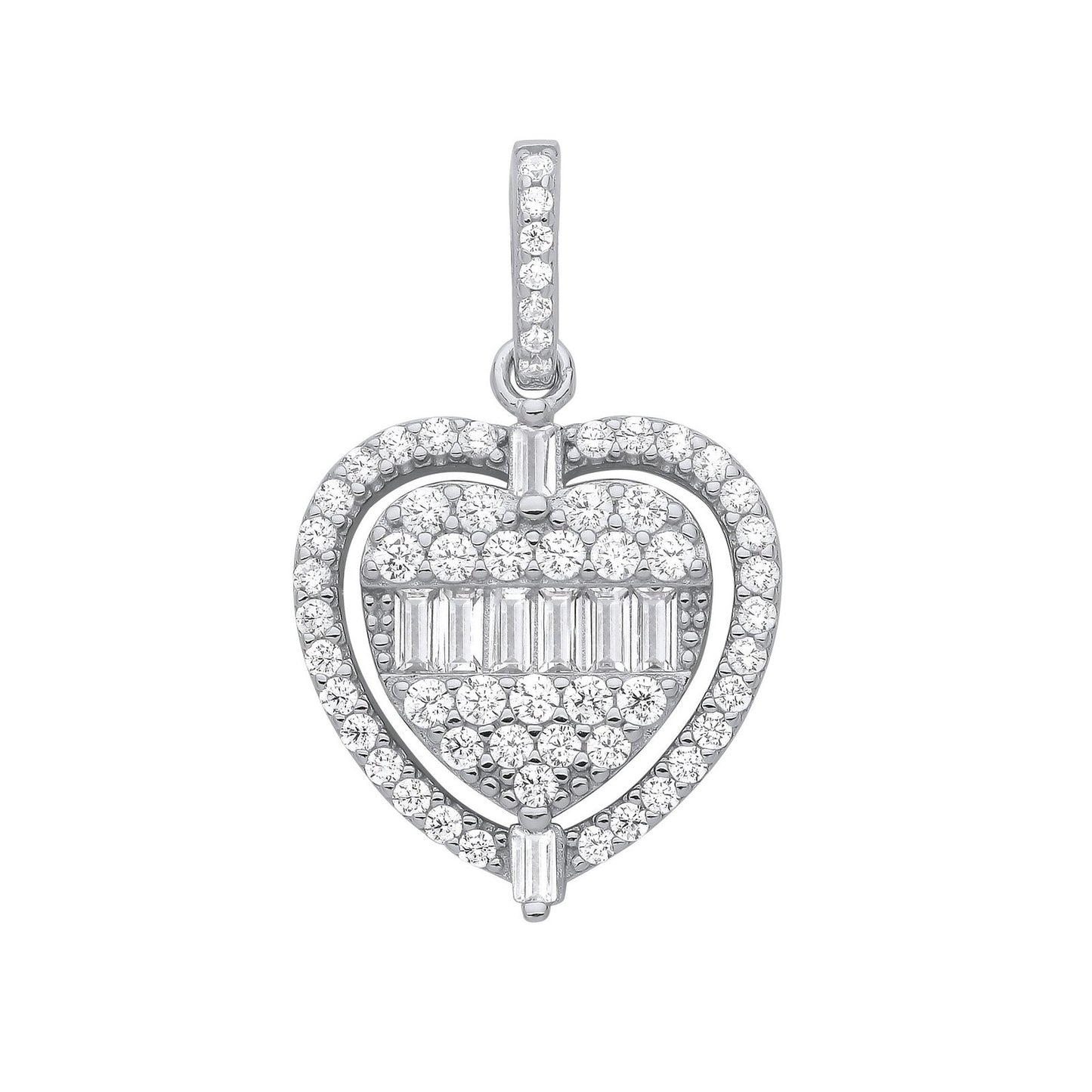 Silver Heart Halo Style Cubic Zirconia Pendant