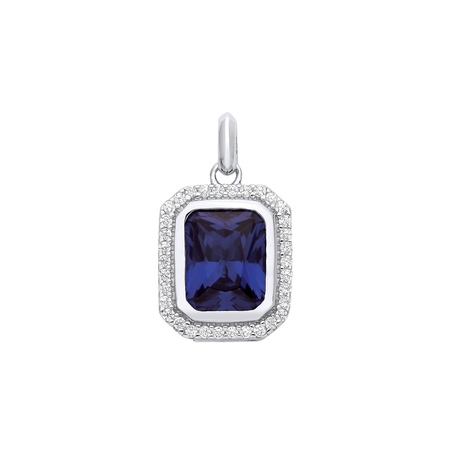 Silver Blue Octagon Cubic Zirconia Pendant